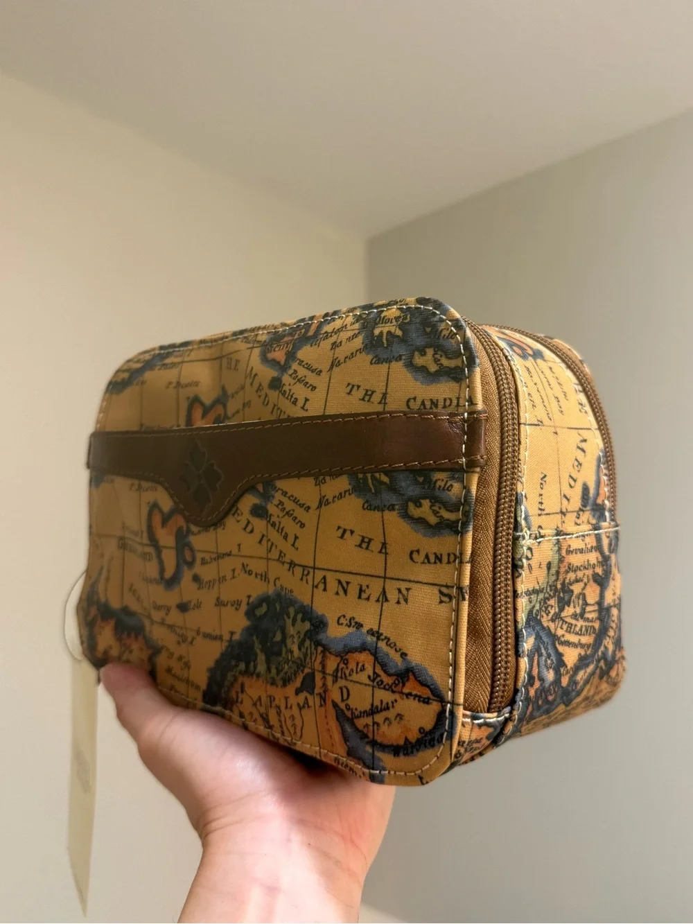 Patricia Nash Map-Print Coated Canvas Toiletry Makeup Travel Bag NWT